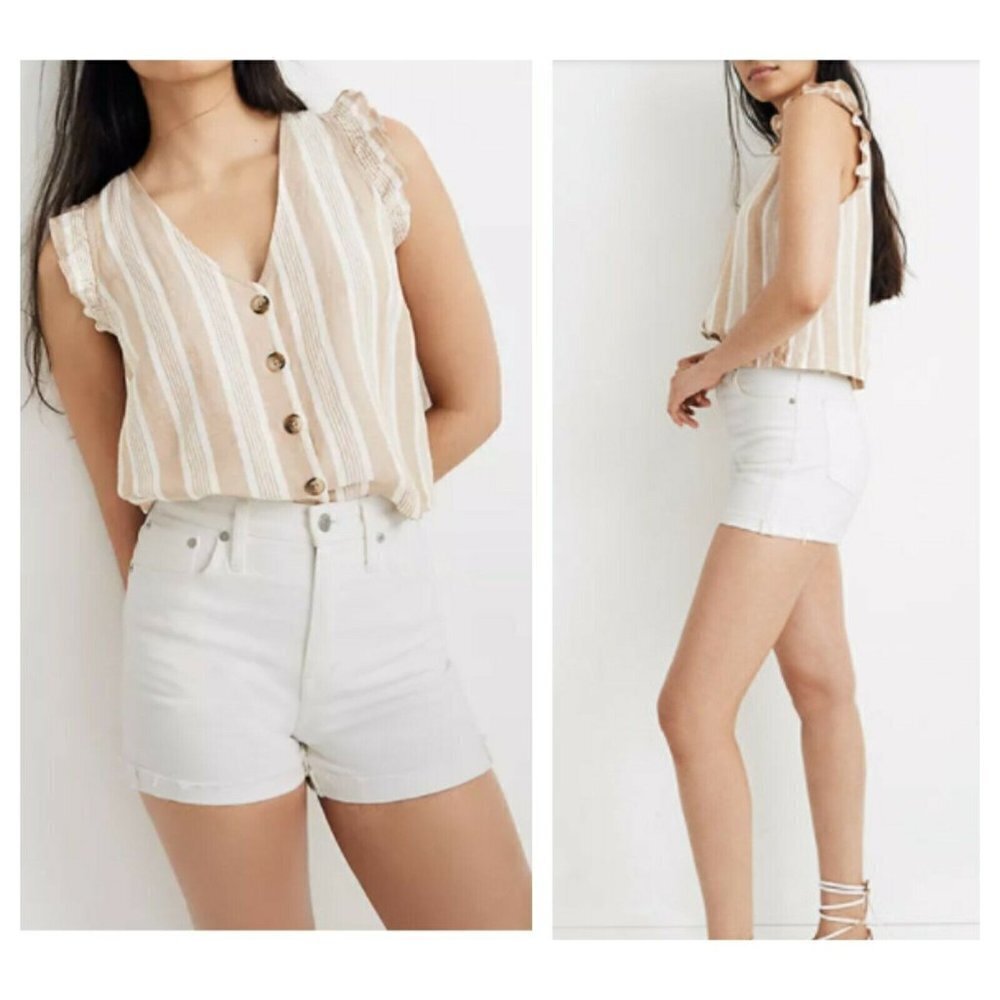 New Madewell Women's Denim Jean Shorts Cutoffs High Rise Tile White Stretch 32
